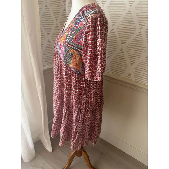 Bombay Paisley Women’s Large Boho Red Graphic Embroidered Dress - Picture 3 of 7